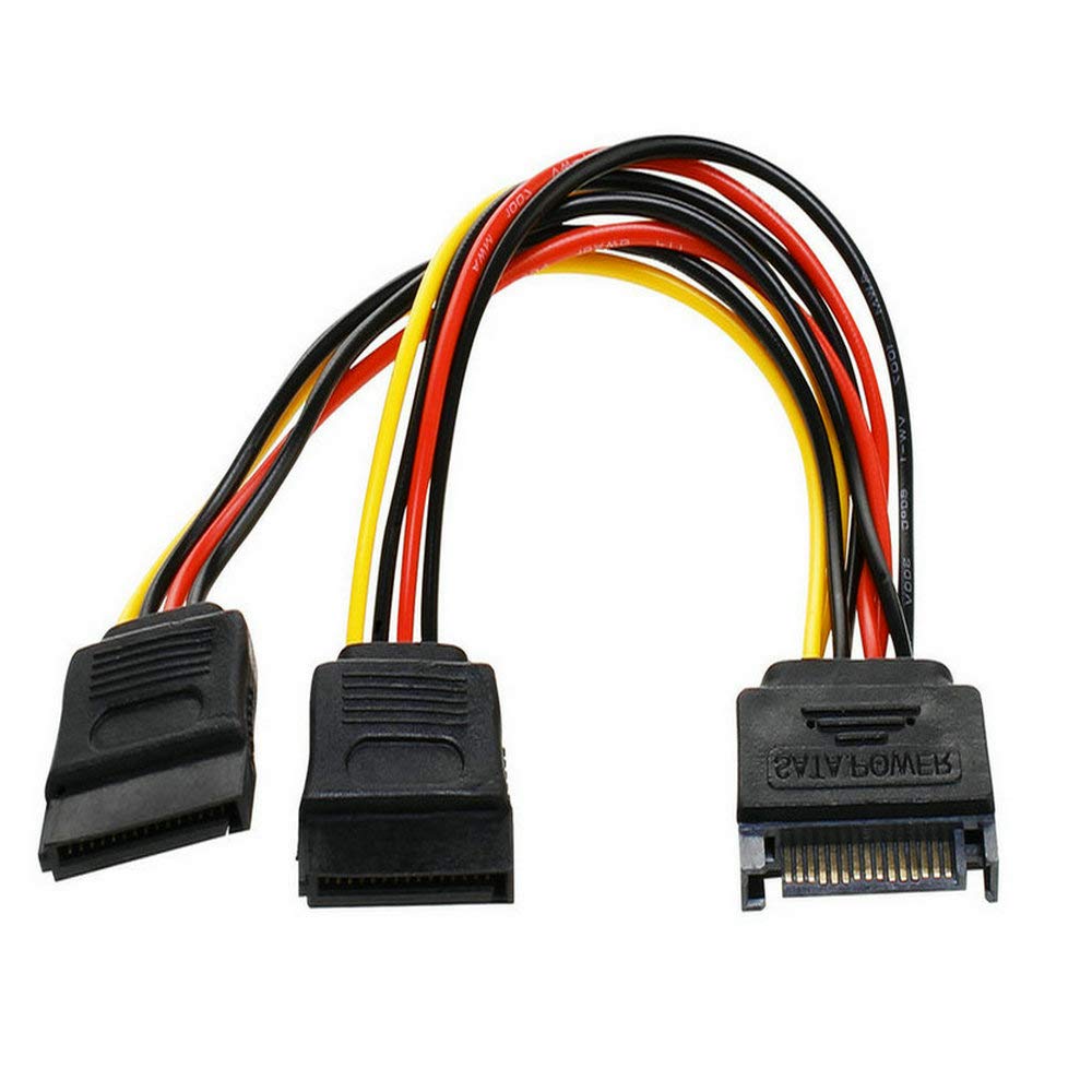 2 Pack Power Y Splitter Cable, 15 Pin SATA Male to Dual Female 7-Inch, Durable Adapter for SATA Hard Drives, SSDs, CD/DVD Drives