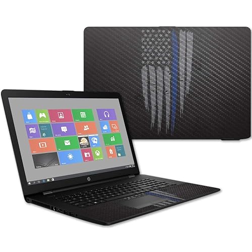 MightySkins Carbon Fiber Skin for HP 17T Laptop 17.3" (2017) - Thin Blue Line | Protective, Durable Textured Carbon Fiber Finish | Easy to Apply…