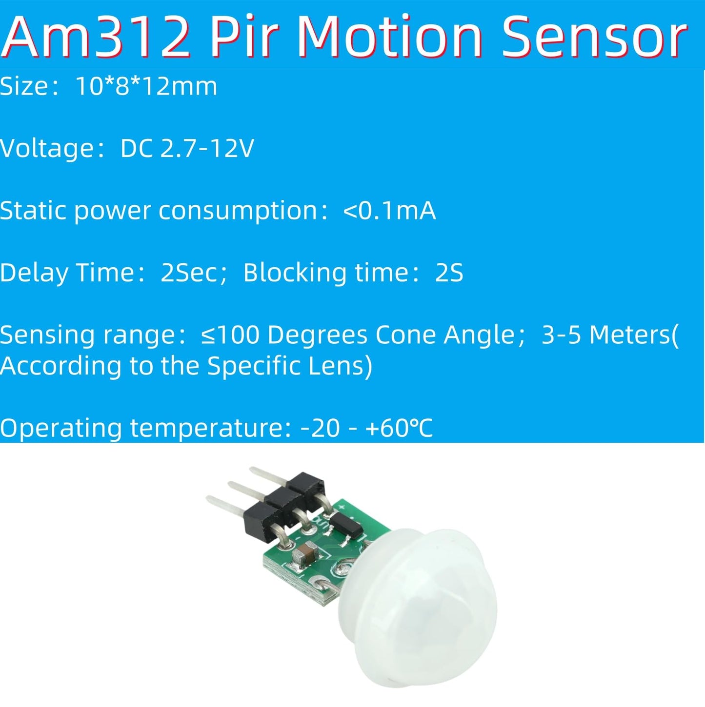 MTDELE 10Pcs Pir Sensor Am312 2.7V to 12v Mini Motion Sensor Pyroelectric Human Infrared Sensor Module