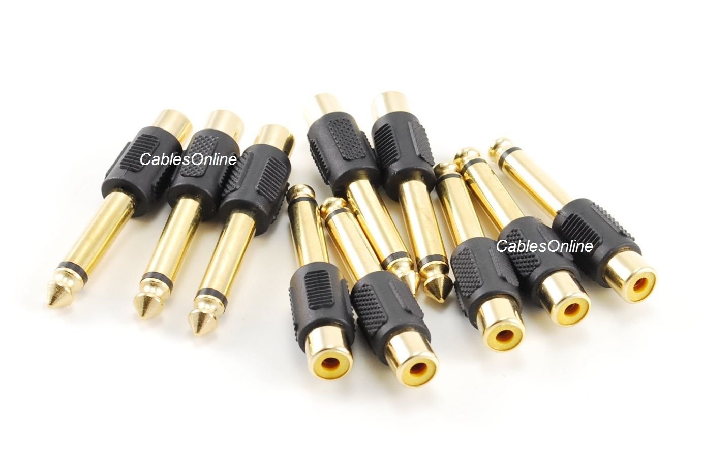 CablesOnline, 10-Pack RCA Female Jack to 6.35mm (1/4inch) Mono Male Plug Audio Adapter, Gold Plated, AV-A21K-10