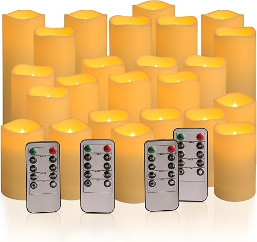fclayvts 24-Pack LED Flameless Candles with Remote Control -Flickering Electric Candles- Timer Candles -3D Flame, for Halloween Christmas