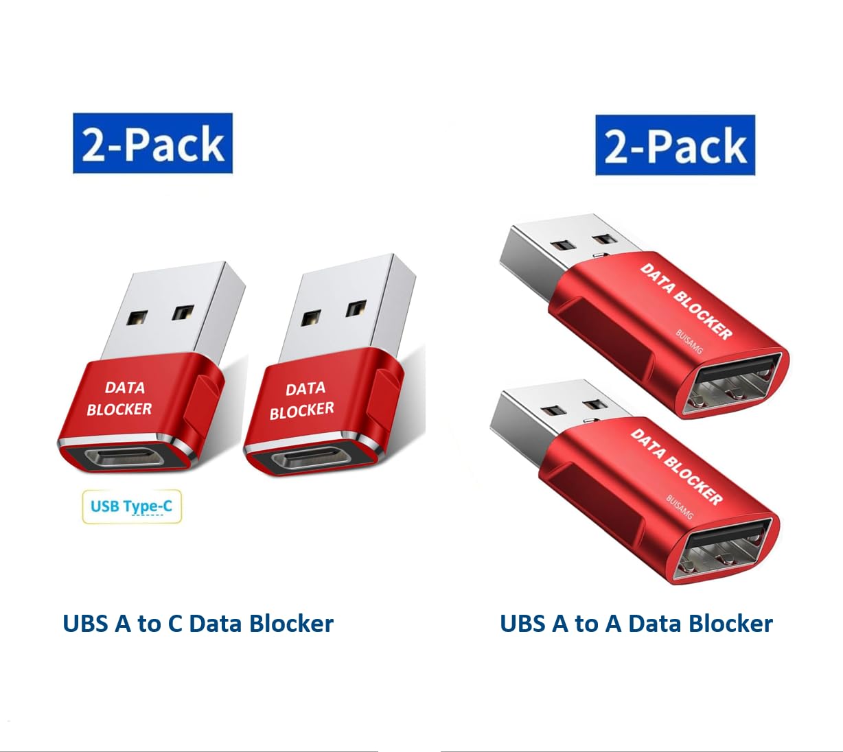 BUISAMG Data Blocker, USB A & USB C Data Blocker for Any USB C Mobile Phone Quick Charge, Protect Against Juice Jacking, Refuse Hacking, Only Safe