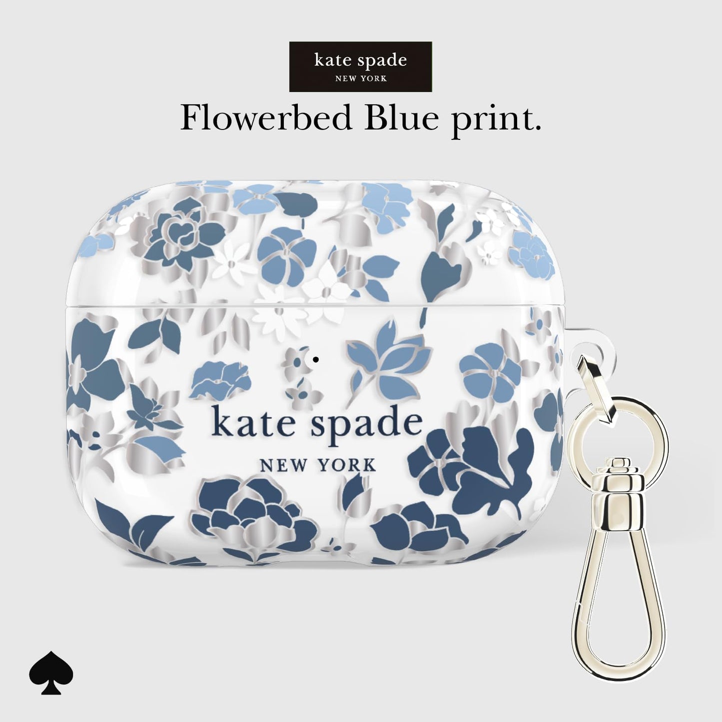 kate spade new york AirPods Pro 3 Protective Case with Keychain Ring Clip - Flowerbed Blue, Compatible with AirPods Pro 3rd Generation