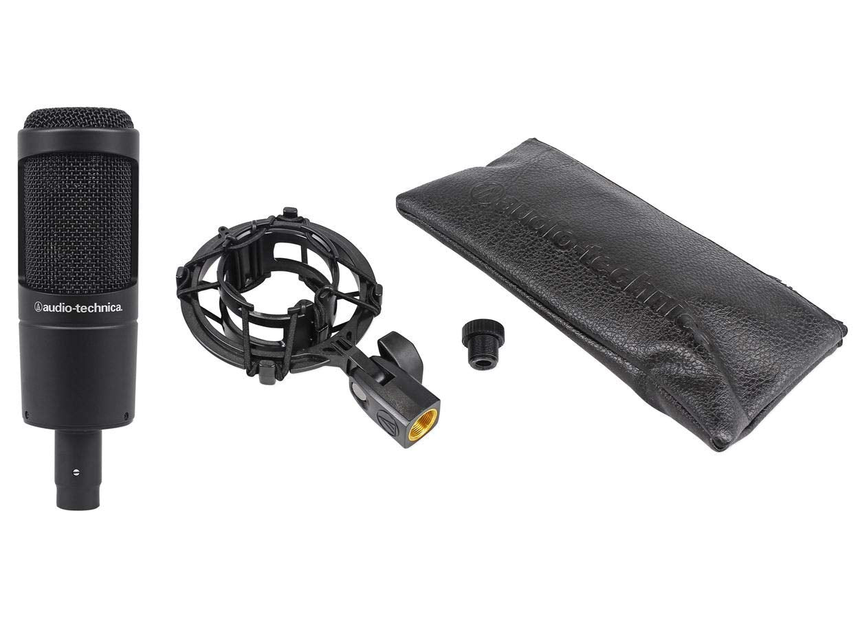Audio-Technica AT2035 Side Address Cardioid Condenser Studio Microphone with Case Bundle with Rockville PRO-M50 Studio Headphones w/Detachable Coil