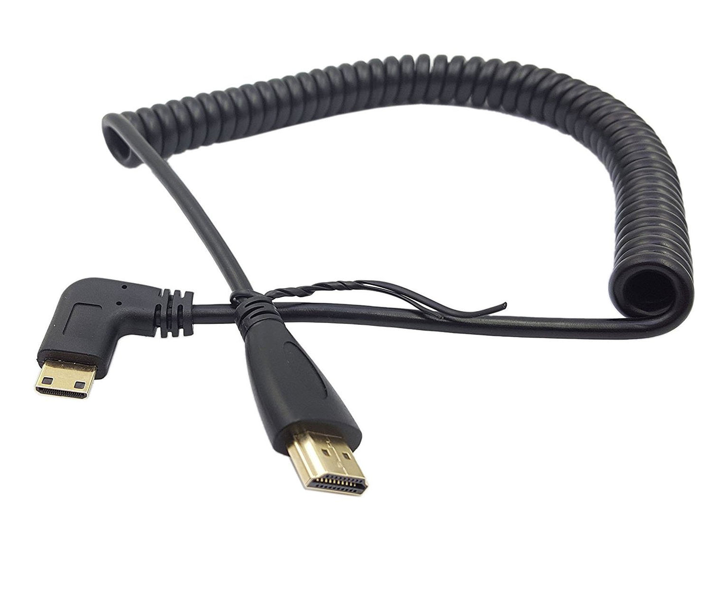 SinLoon Angle 90 Degree Right Mini HDMI to HDMI, Right Angled Mini-HDMI Male to HD MI Male Gold Plated Converter Adapter Coiled Spiral Cable,Support