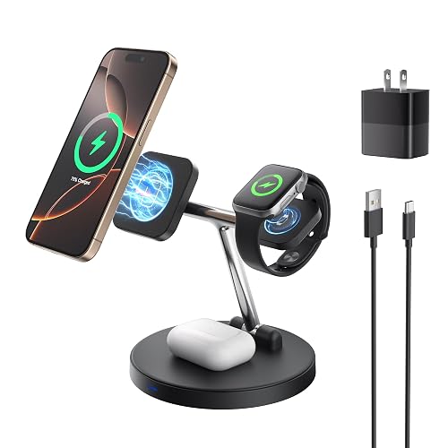 3 in 1 Foldable Magnetic Wireless Charger Stand, Fast Charging Station for iPhone 17/16/15/14/13/12 Series, Apple Watch S10/S9/S8/SE 2/S7/6/SE