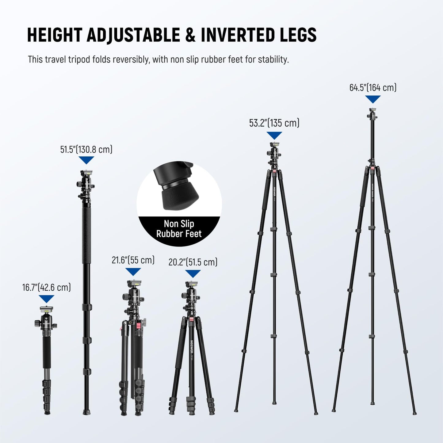 NEEWER Basics 64.5" Horizontal Overhead Tripod with Ball Head/Cell Phone Holder Compatible with iPhone Video Recording, Aluminum Travel Stand Camera