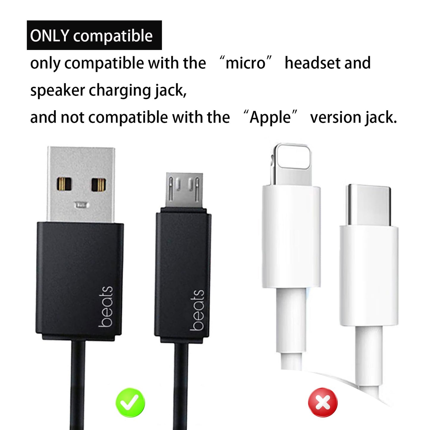 YzccSX Replacement Micro USB Charging Cable for BeatsStudio Solo Powerbeats 3 2.0 Wireless Headphones and Pill Speakers (USB-B)