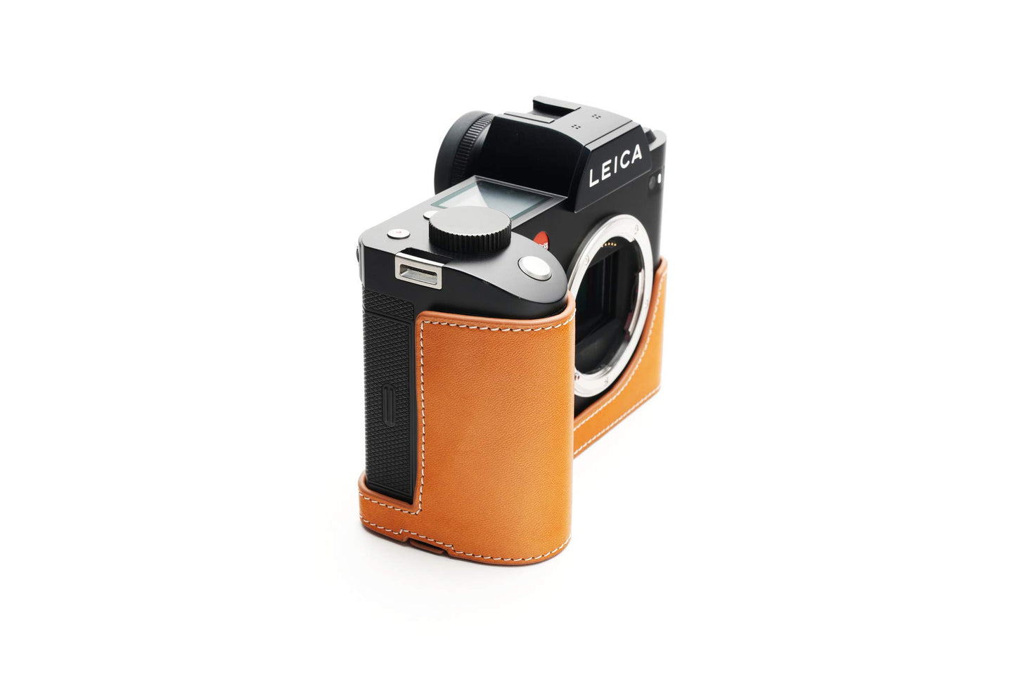 SL Camera Case, BolinUS Handmade Genuine Real Leather Half Camera Case Bag Cover for Leica SL Camera Bottom Opening Version + Hand Strap (Yellow)