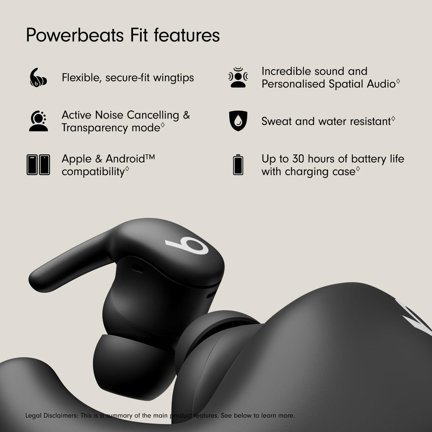Beats Powerbeats Fit - Wireless Noise Cancelling Workout Earbuds with Secure-Fit Wingtips- Jet Black (Renewed)