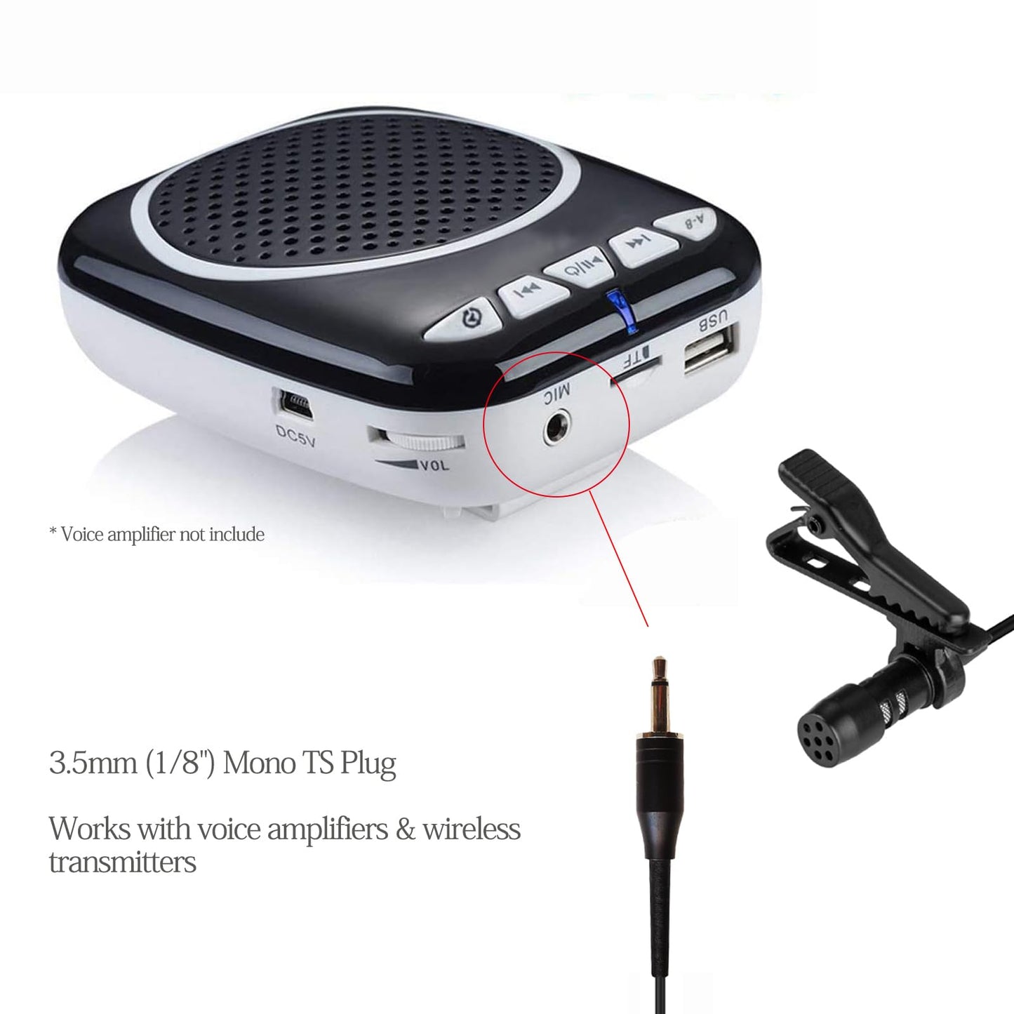 Sujeetec Lavalier Microphone Lapel Microphone Compatible with Portable Voice Amplifier Wireless Transmitter - Unidirectional Condenser Mic - 3.5mm