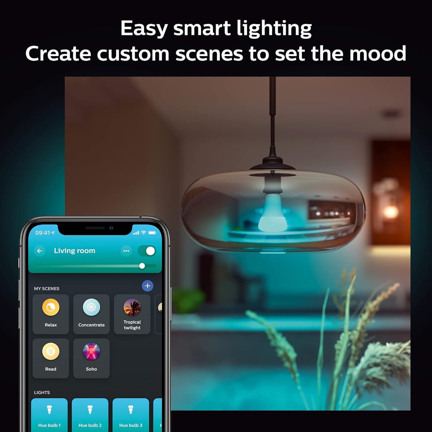 Philips Hue Smart 100W A21 LED Bulb - White and Color Ambiance Color-Changing Light - 1 Pack - 1600LM - E26 - Indoor - Control with Hue App - Works