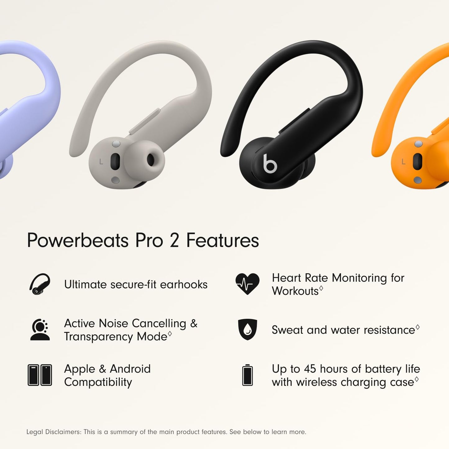 Beats Powerbeats Pro 2 Wireless Bluetooth Earbuds - Noise Cancelling, Heart Rate Monitor, IPX4, Up to 45H Battery & Charging Case, Works with Apple
