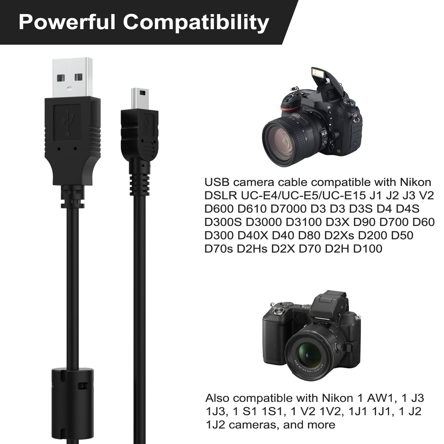 Gneinour UC-E4 USB Cable Compatible with Nikon D40 D40X D50 D60 D70 D70S D80 D90 D100 D200 D300 D300S D610 D700 D3000 D3100 D7000 D1H D2X D2H D2HS D3