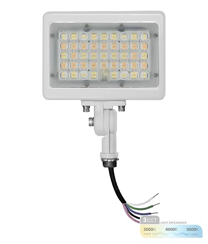 NUWATT 50W LED Flood Light, 3CCT 3000K/4000K/5000K Selectable, IP65 Waterproof Lighting, Adjustable Knuckle Mount, 7050LM, 0-10V Dimmable, 120-277V