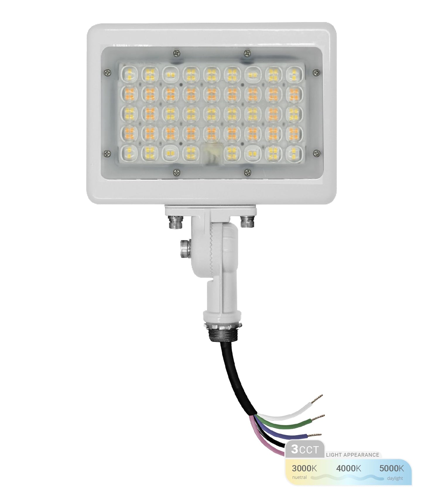 NUWATT 50W LED Flood Light, 3CCT 3000K/4000K/5000K Selectable, IP65 Waterproof Lighting, Adjustable Knuckle Mount, 7050LM, 0-10V Dimmable, 120-277V