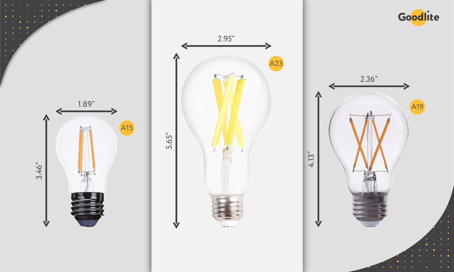 Goodlite A23 LED Filament Light Bulb 21W (Equivalent to 225W) - Dimmable, Warm White 3000K (30K), Clear Glass, E26, High Output 2900 Lumens, UL