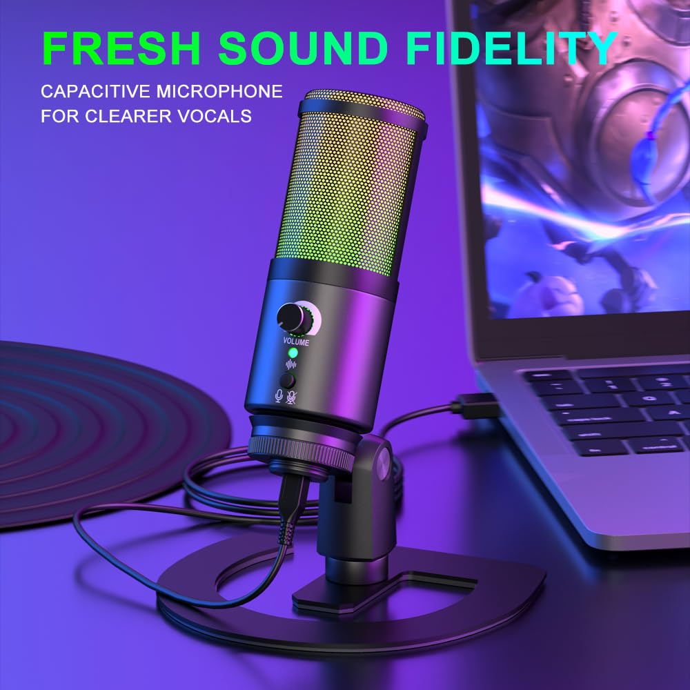 G-MARK MK6 RGB USB Condenser Microphone, Gaming Microphone for Podcasts, Streaming, Broadcasting, Condenser Mic with Cardioid, Omnidirectional