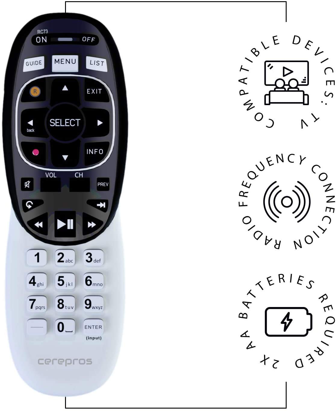 Cerepros RC73 Remote Control Replaces RC71 RC72 for Directv AT&T HR20 HR21 HR34 HR44 HR54 DVR Satellite Dish Receiver