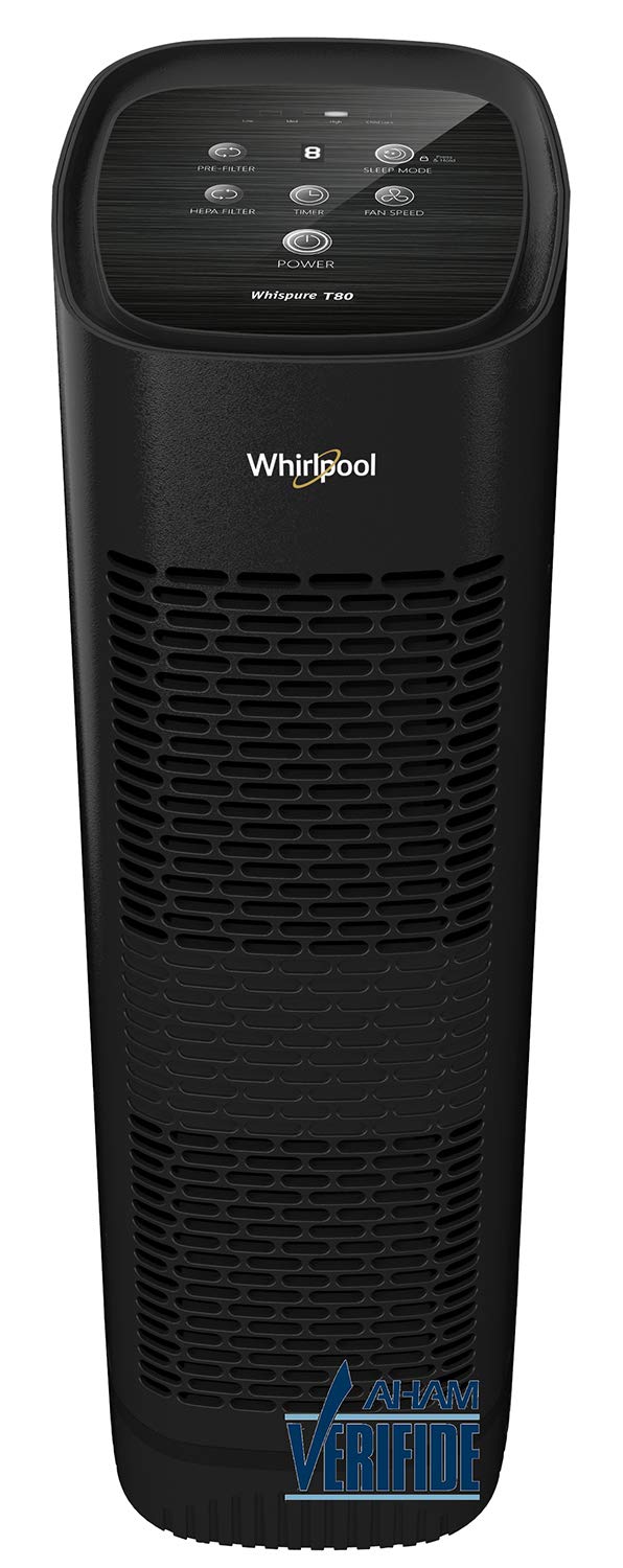 Whirlpool, WPT80B Whispure True HEPA Air Purifier, Activated Carbon Advanced Anti-Bacteria, Ideal for Allergies, Odors, Pet Dander, Mold, Smoke