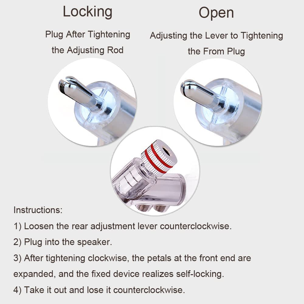 Viborg 4X HiFi Rhodium Plated Banana Plug Connectors 45 Degree Angled Screw Locking UST Banana Connectors for Speaker Wire, Audio/Video Receiver