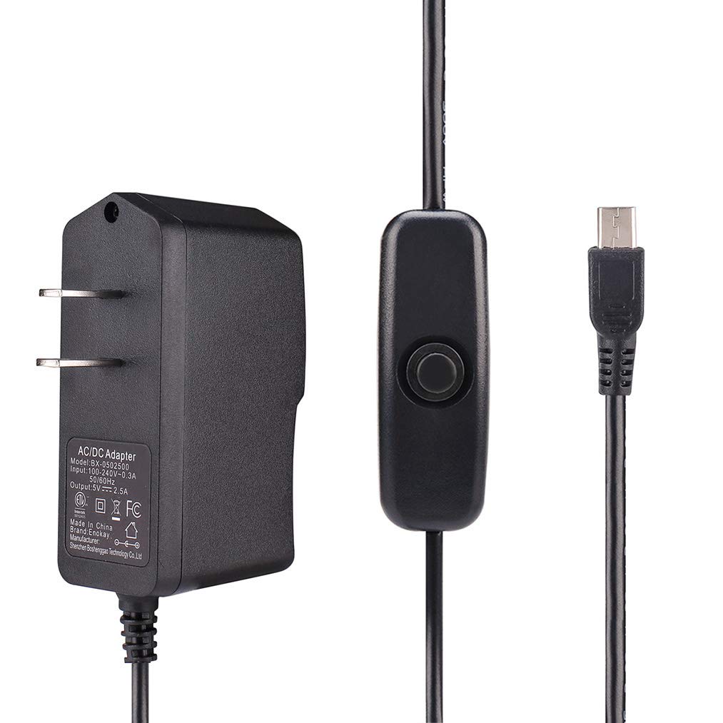 Enokay Power Supply for Raspberry Pi 2 3 b b+ 5V 2.5A Micro USB Charger Adapter with On Off Switch