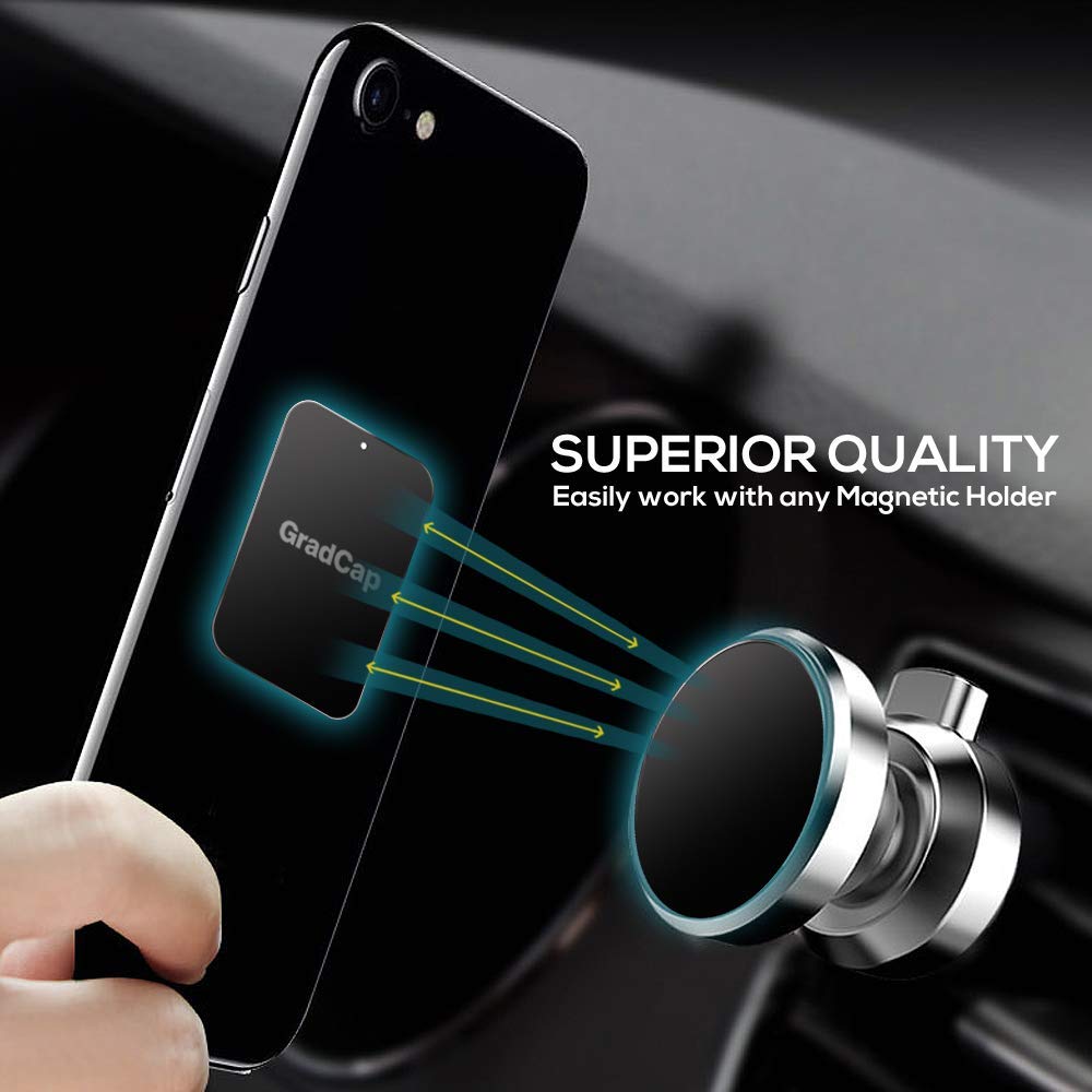 GradCap Metal Plate for Magnetic Phone Mount - 4 Packs Universal Ultra Thin Black Metal Disc w/Strong 3M Adhesive Sticker - Replacement Accessory Kit