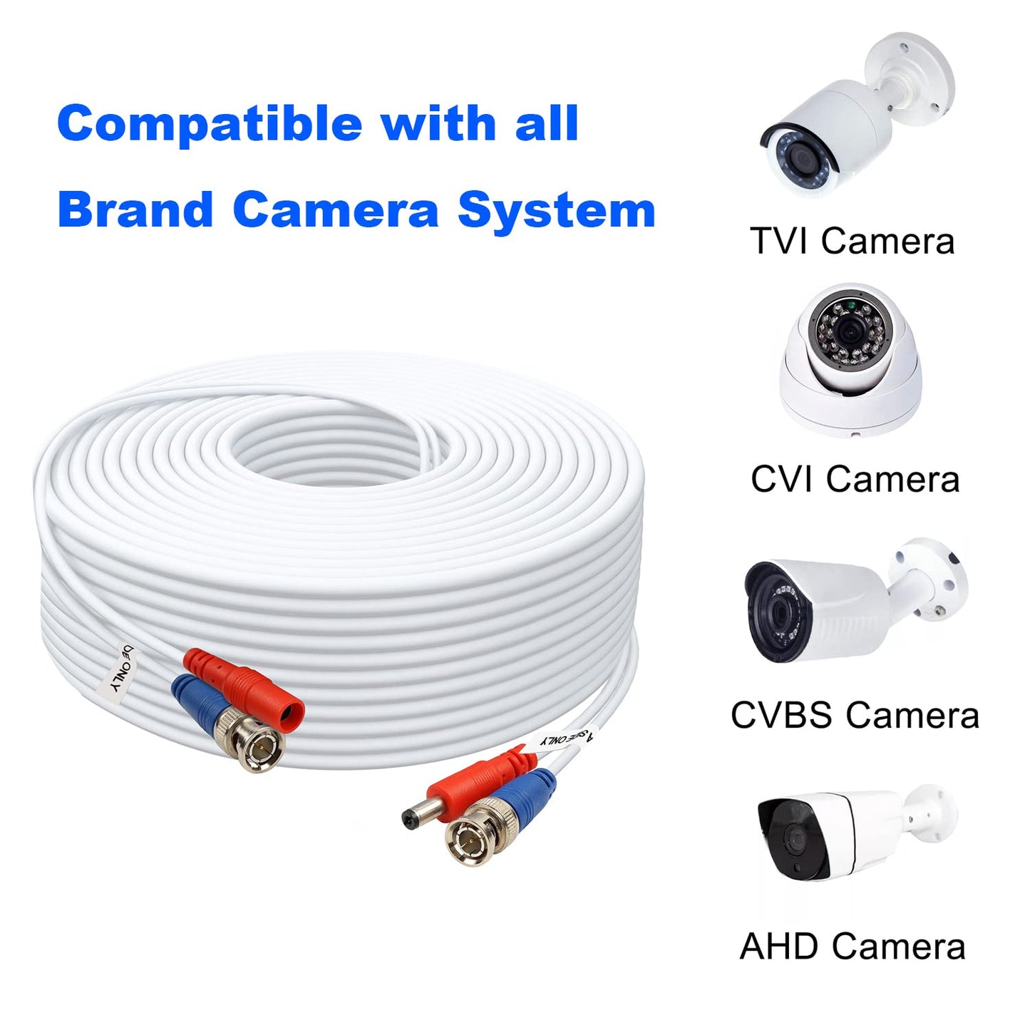 Aimyzii BNC Cable 150ft 2 Pack BNC Video Power Cable,Security Camera Cable for CCTV Camera DVR Security Systems(Included 4X BNC Adapters,1 Bag Cable