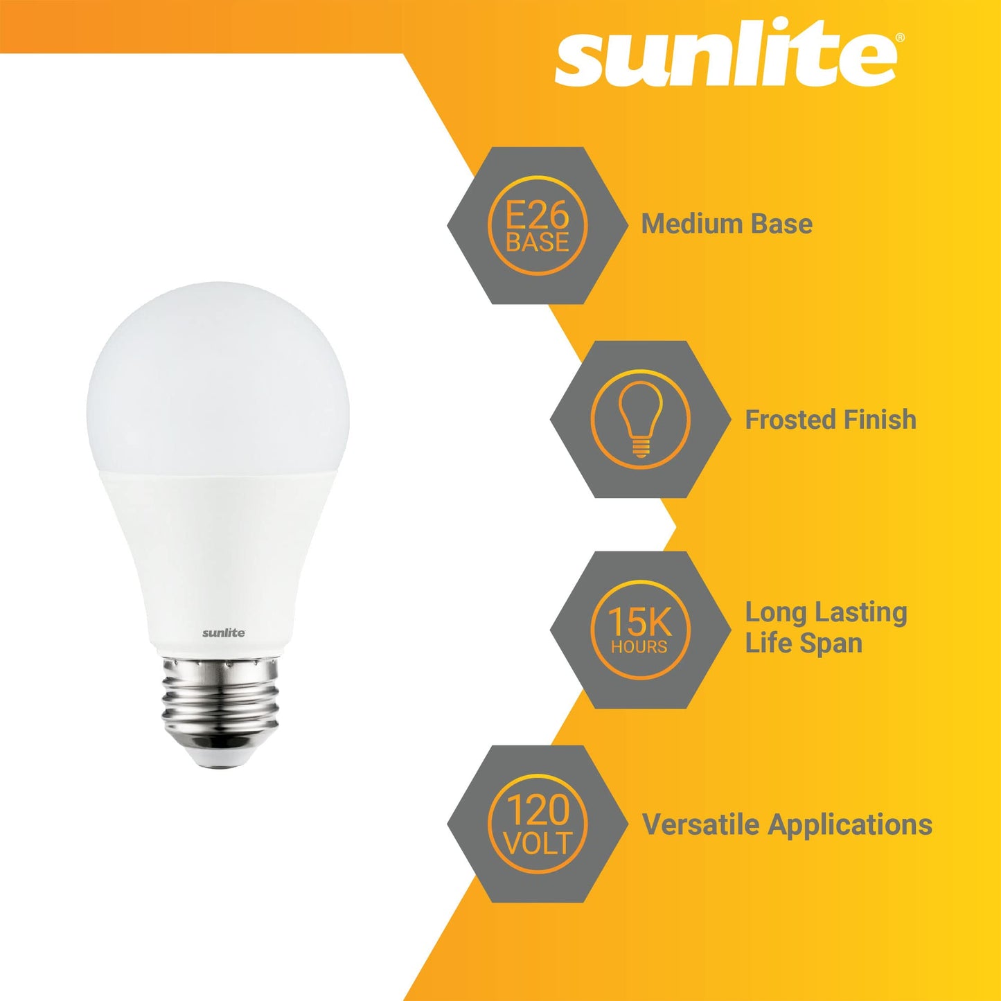 Sunlite 70324 3-Way LED A19 Light Bulb, 5/9/15 Watts (40W 60W 100W Equivalent), 500-1000-1600 Lumens, Medium E26 Base, Omni-Directional, ETL Listed