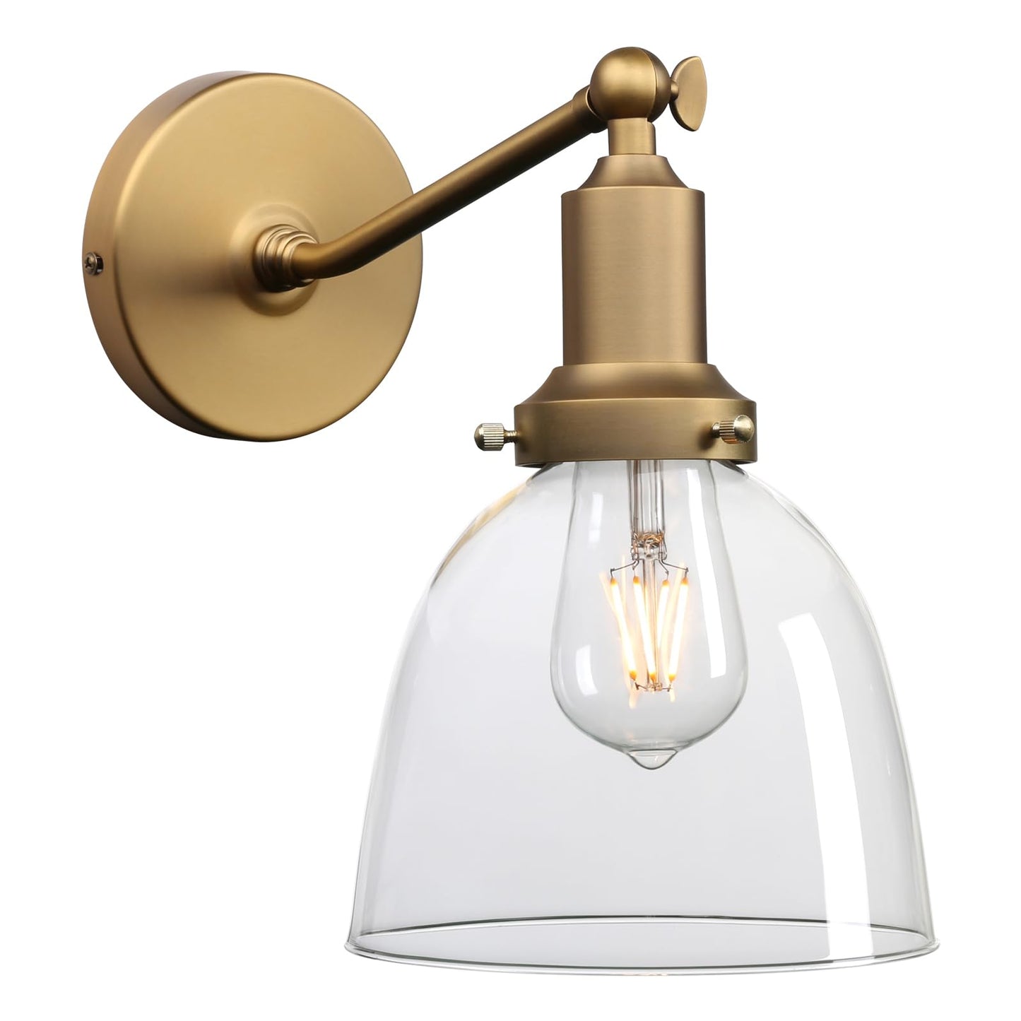 PERMO Industrial Vintage Slope Pole Wall Mount Single Sconce with 6.7" Oval Dome Clear Glass Shade Antique Gold Wall Sconce Light Fixture