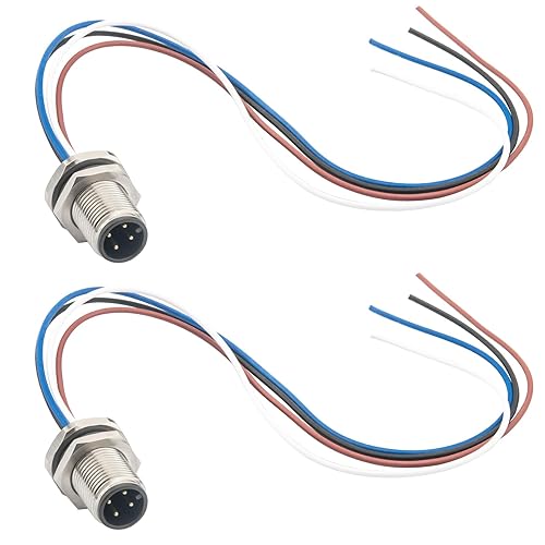 Hamadap M12 4 Pin Male Aviation Connector Cable 0.2M, Waterproof Industrial Circular Connector, 12mm Front Mount Panel Receptacles, UnShielded