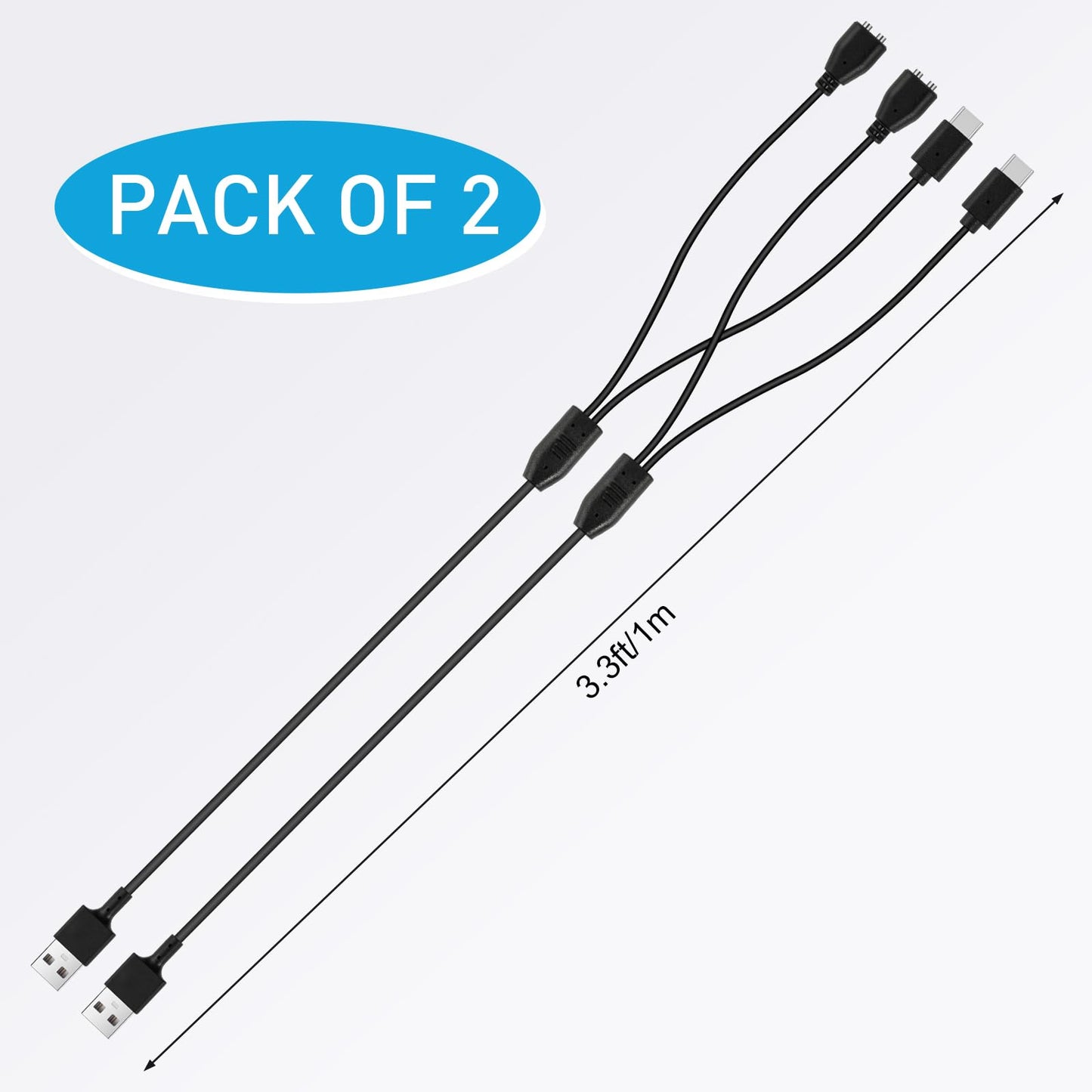Pack of 2 Charger Cord Replacement for Jugbow/Delupet/Yawpet Training Collar, 2-in-1 USB C and Magnetic Bark Collar Charging Cable