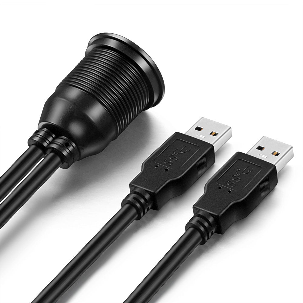 OBVIS 2 Ports Dual USB 3.0 Male to USB 3.0 Female AUX Flush Mount Car Mount Extension Cable for Car Truck Boat Motorcycle Dashboard Panel -(6 Feet)
