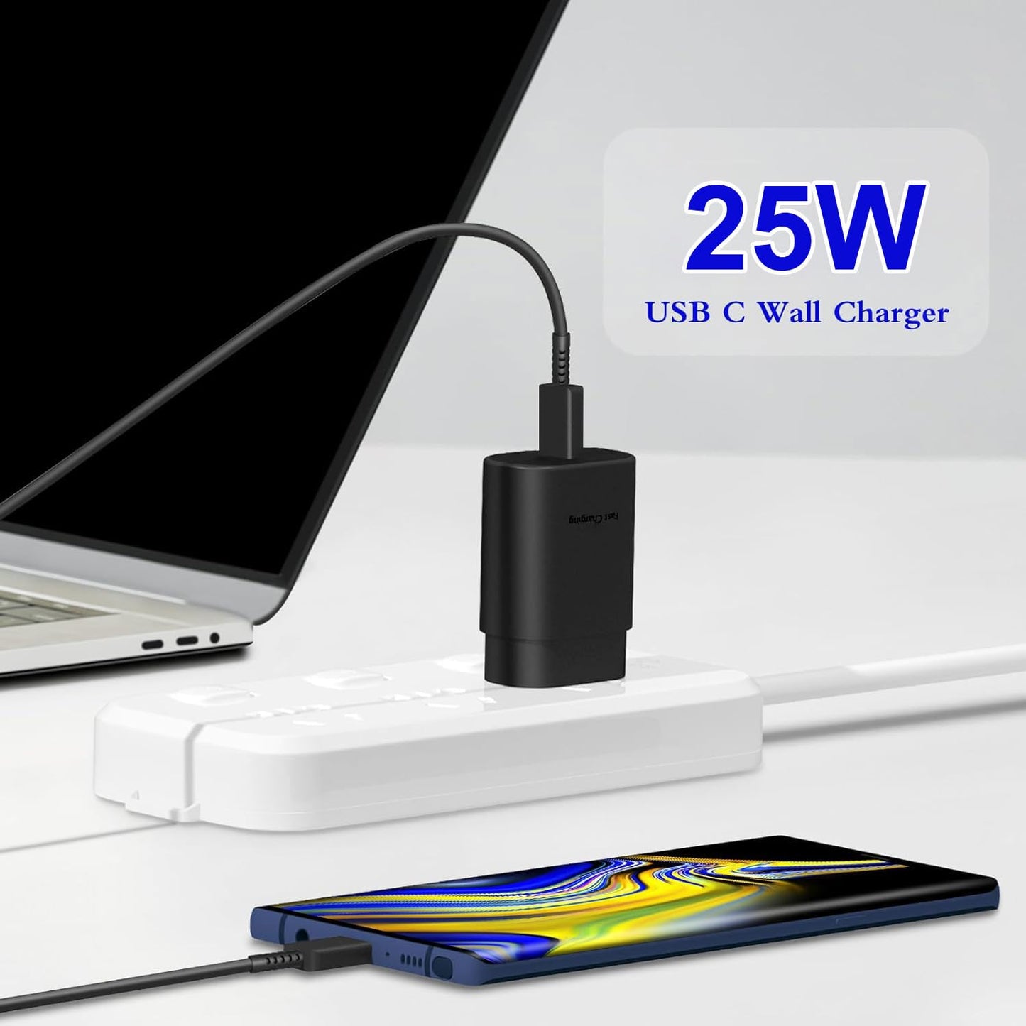 USB C Wall Charger Block,4 Pack 25W Type C Charger Fast Charging with 6FT C-C Type C Charger Cable for Galaxy S25 Ultra/S25/S25+/S24+/S24