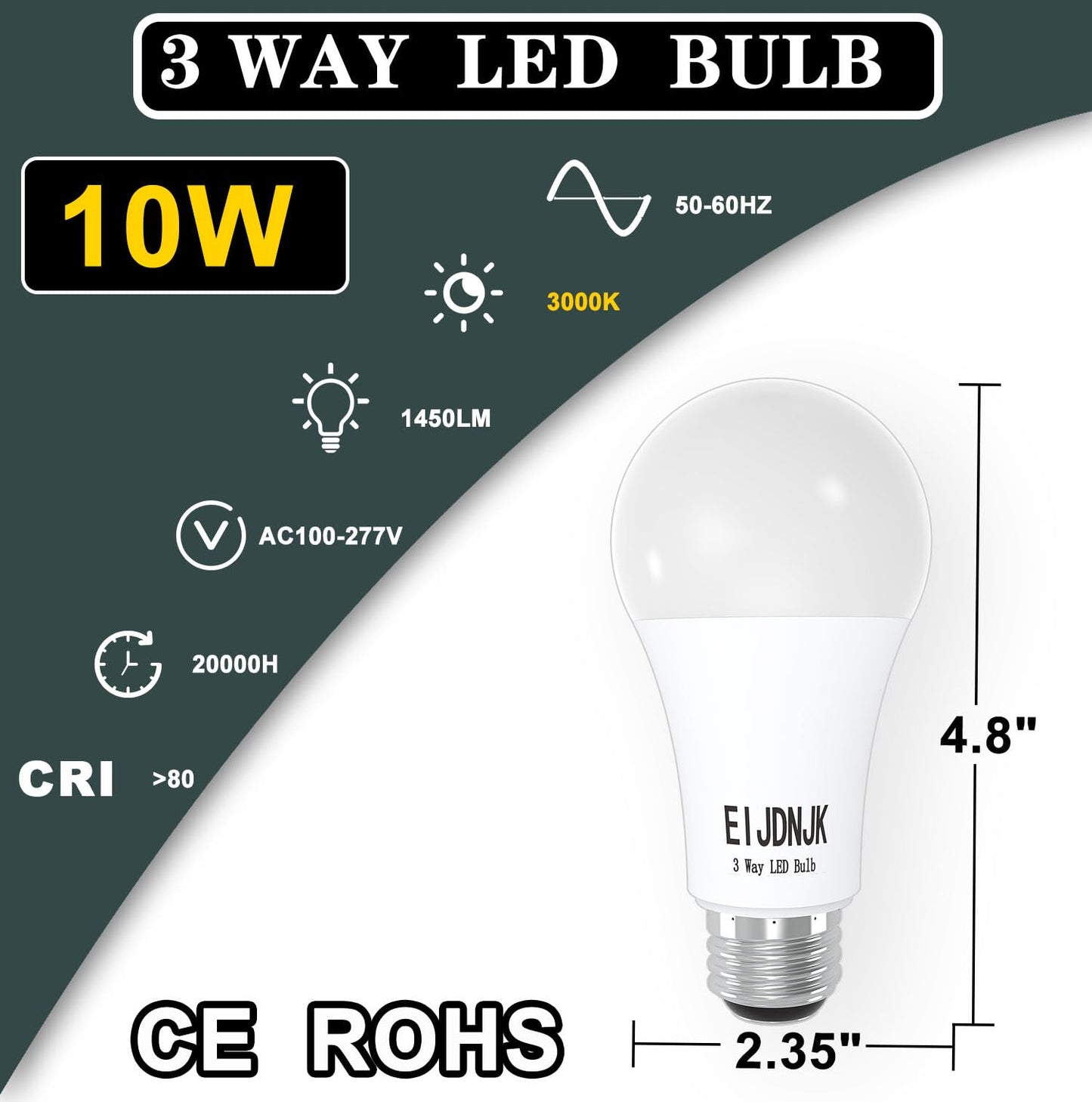 EIJDNJK 3 Way LED Light Bulbs 30 70 100 W Equivalent Soft White 3000K 2-Pack,Three Way Light Bulbs A19 E26 Base, 3 Way Light Bulbs,E26 Base LED Light