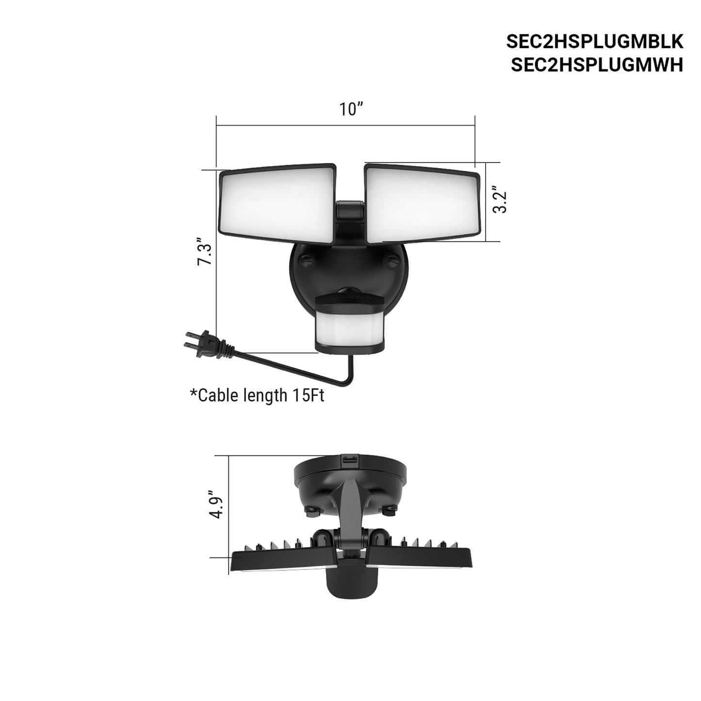 HALO Next Gen AC Plug & Cord LED Security Floodlight, Twin Head w/Motion Sensing, Dusk to Dawn, 2-Pack, CCT & Lumen Select - Black