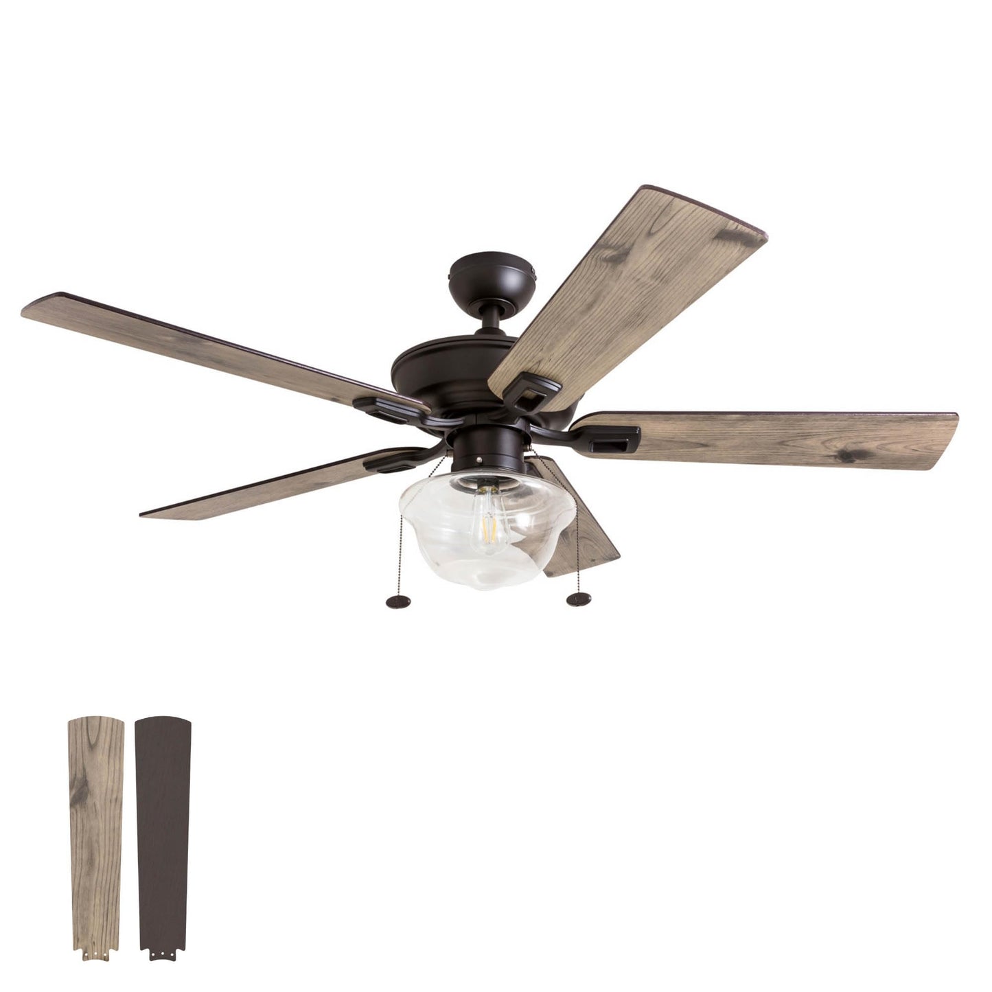 Prominence Home Abner Modern Farmhouse 52 Inch Ceiling Fan with Light, Outdoor Fan/Indoor Tri-Mount LED Ceiling Fan with 5 Blades, Silver Oak