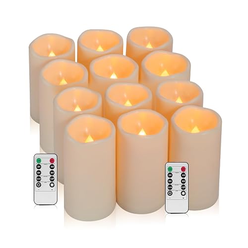 Eloer Flameless Candles Waterproof Remote Candles Battery Operated,LED Candle Outdoor Indoor Battery Operated Candles Plastic Set of 12 ?D: 3" x H: 6"