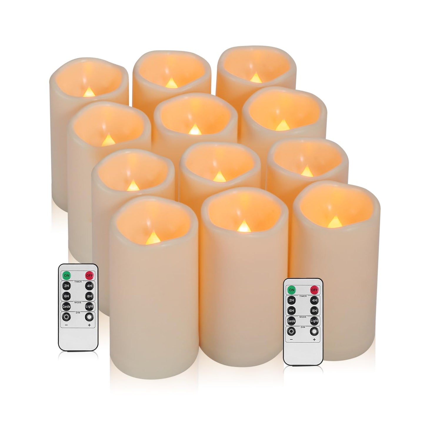 Eloer Flameless Candles Waterproof Remote Candles Battery Operated,LED Candle Outdoor Indoor Battery Operated Candles Plastic Set of 12 ?D: 3" x H: 6"