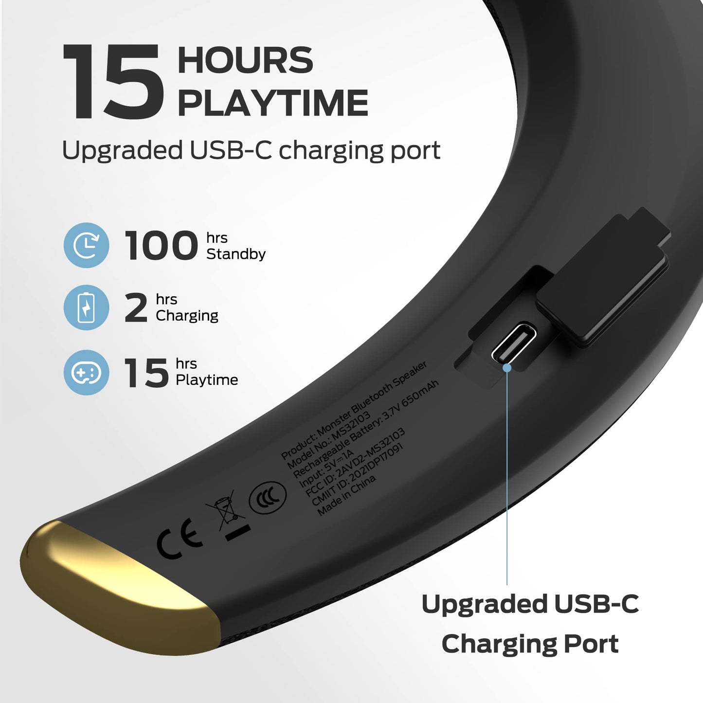 Monster Boomerang Petite Neckband Bluetooth Speakers, Neck Speaker with 15H Playtime, aptX High Fidelity 3D Stereo Sound, Low Latency, Built-in Mic
