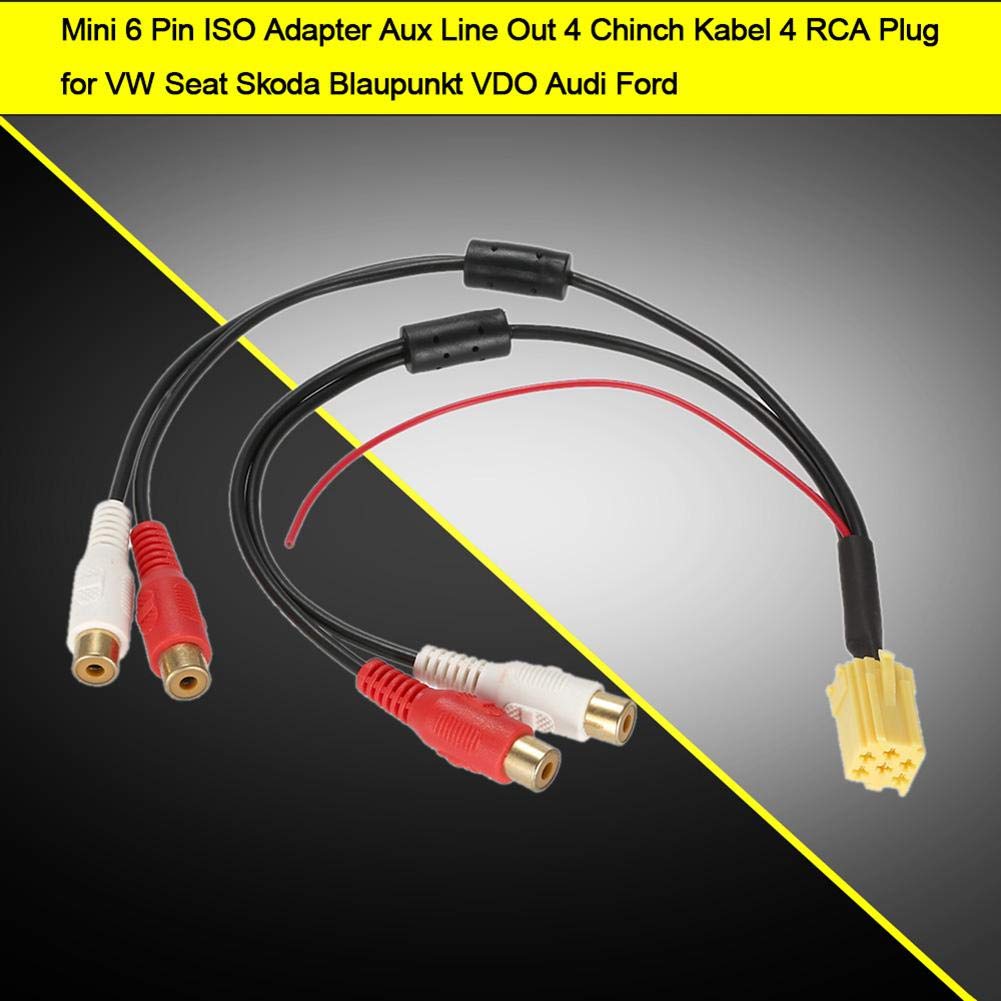Dweekiy 6 Pin ISO Aux Adapter, Mini, RCA, Auxiliary, Male to Female