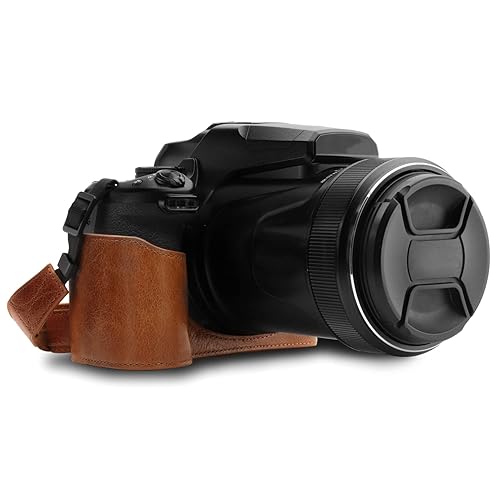 MegaGear MG1534 Nikon Coolpix P1000 Ever Ready Leather Camera Half Case and Strap - Dark Brown, Compact,DarkBrown