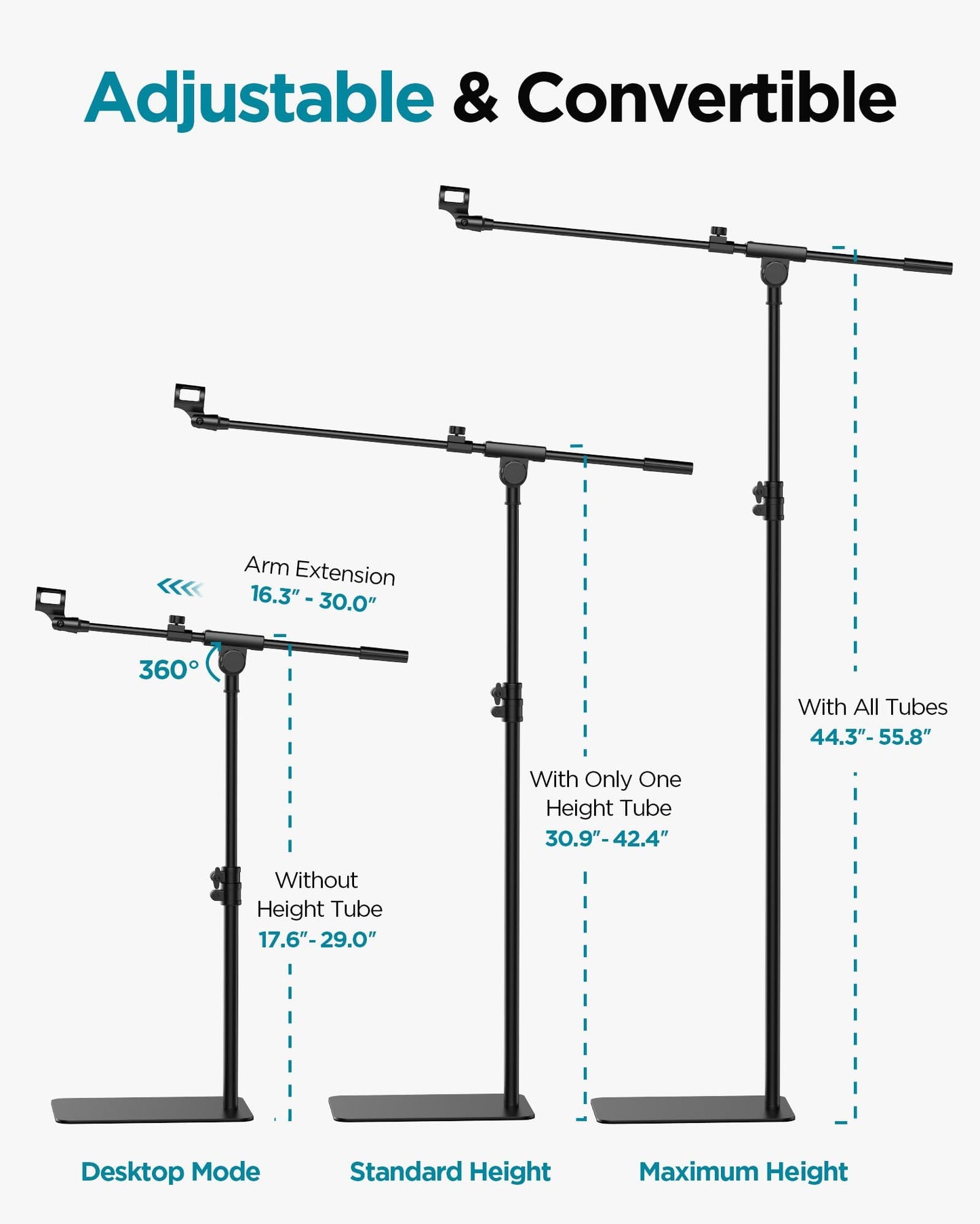 InnoGear Mic Stand Floor, Boom Arm Floor Microphone Stand Height Adjustable Heavy Duty with Iron Base for HyperX SoloCast, HyperX QuadCast S, Razer