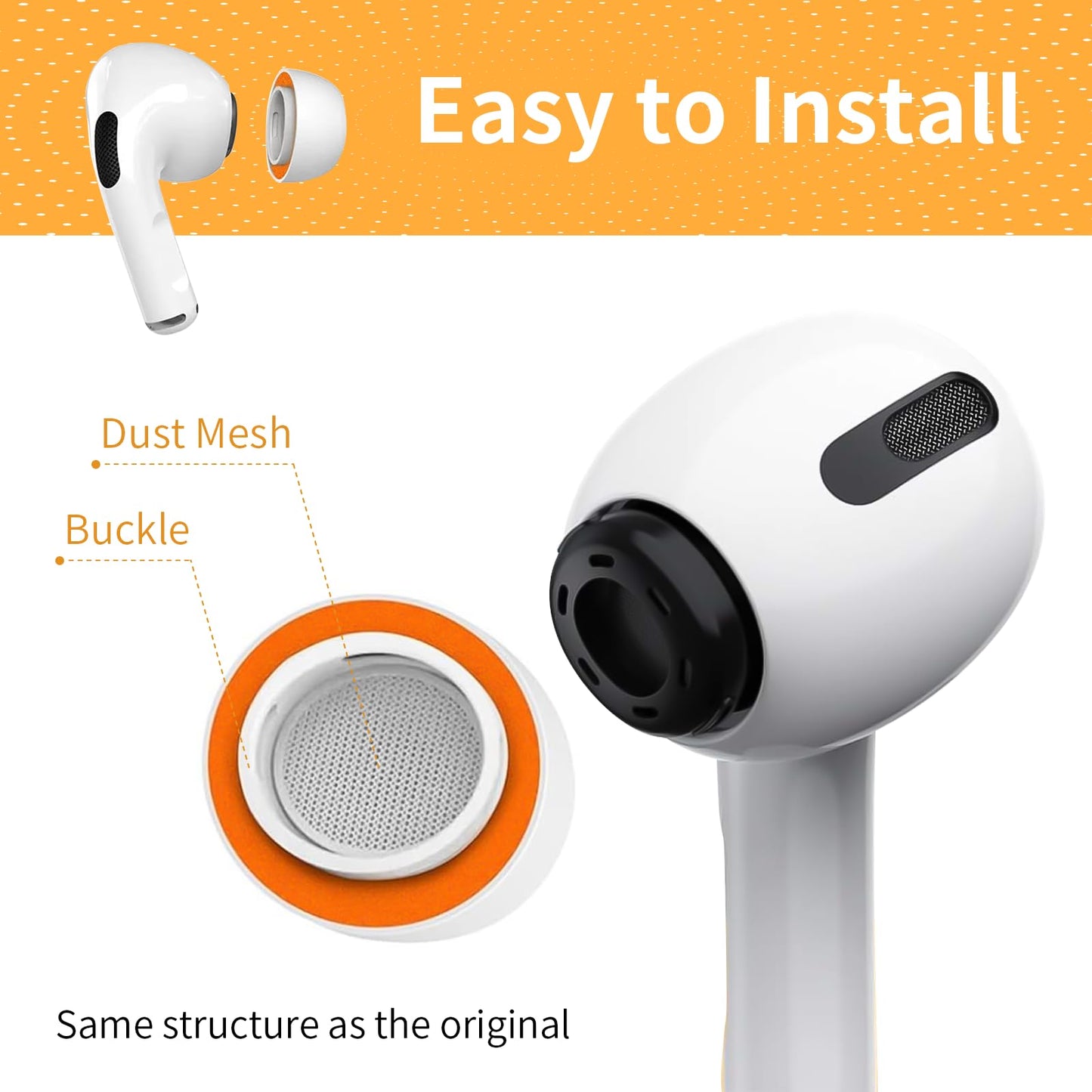 Memory Foam Ear Tips for AirPods Pro and AirPods Pro 2 Silicone Shield 3 Pairs Replacement Tips (White, S/M/L)