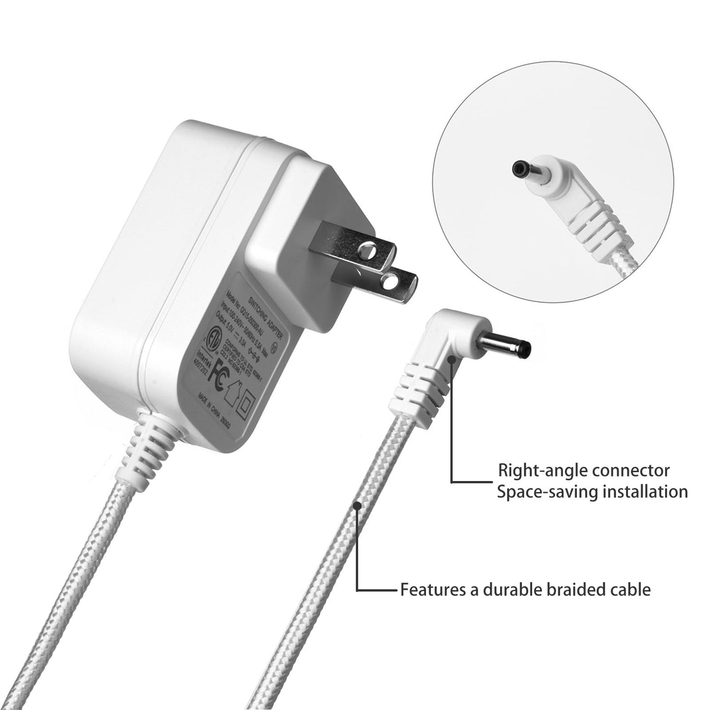 AC Adapter Power Supply 5V 3A for Aura AF900 AF700 AF600 Digital Photo Frame SR-A30503000U2 (White)