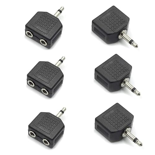 bnafes 3.5mm Mono Male to Dual 3.5mm Female Mono Audio Y Splitter Microphone Converter Headphone Adapter Connector - 6 Pcs