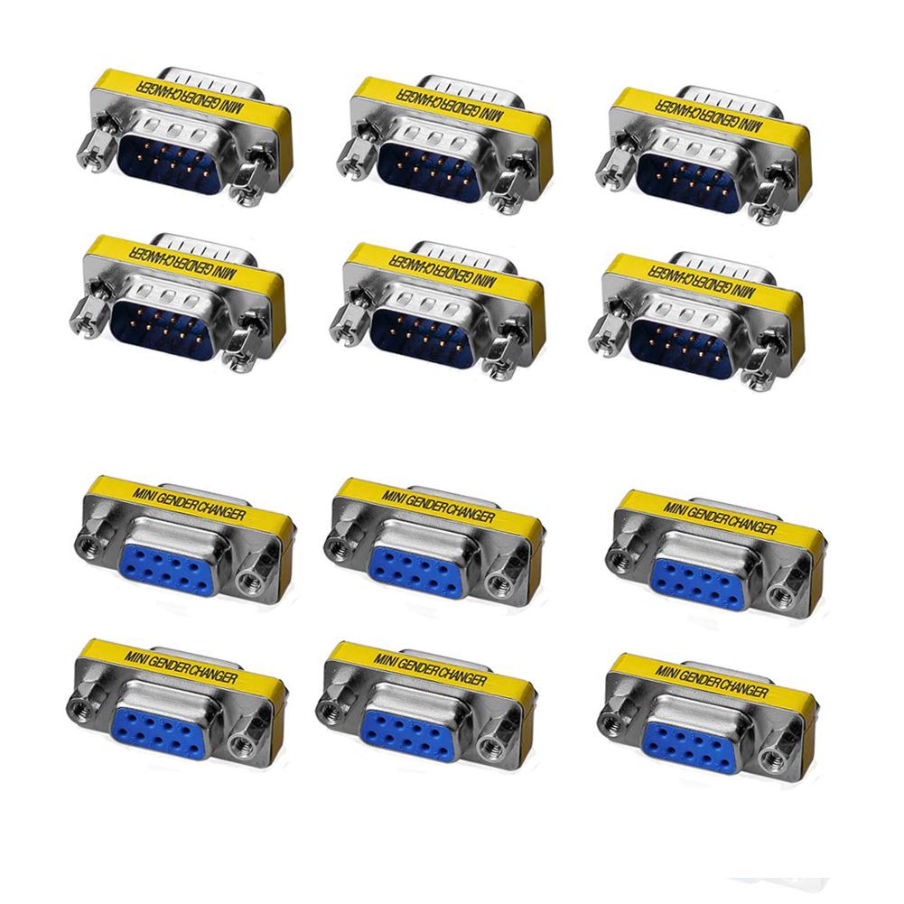 YXQ DB9 Gender Changer 6pcs RS-232 Male to Male 6pcs Female to Female Serial Cable Coupler Adapter