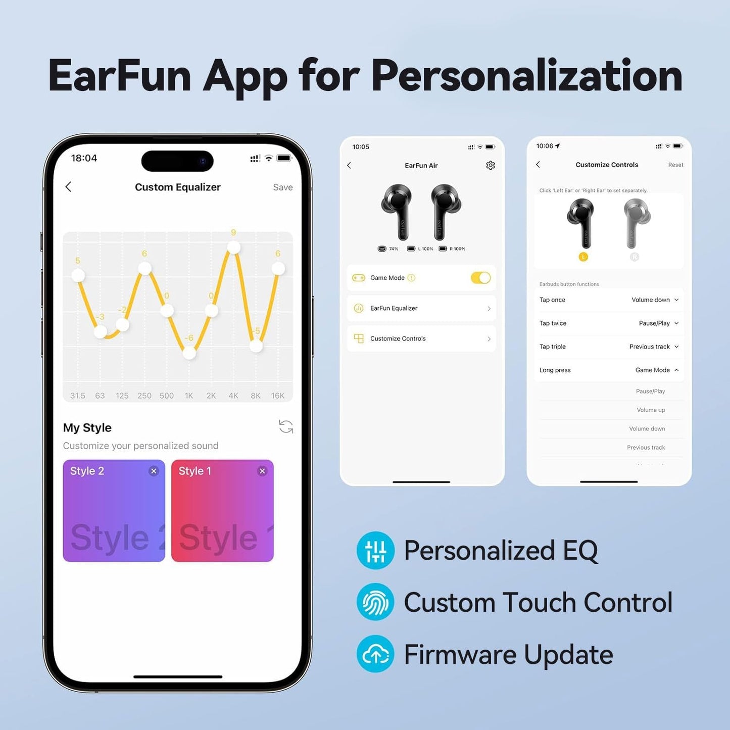 EarFun® Air True Wireless Earbuds, Bluetooth Earbuds with 4 Mics, Sweatshield™ IPX7 Waterproof with Volume Control, USB-C Fast Charge, in-Ear