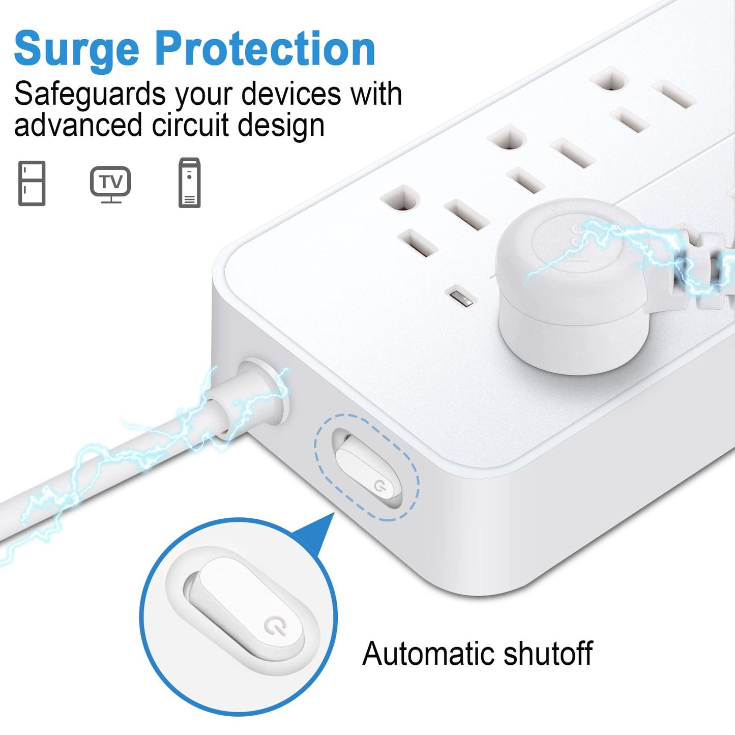 Surge Protector Power Strip, 4FT Extension Cord (2000W/10A) Flat Plug Power Strip with 8 Outlets 4 USB (1 USB C) Charging Ports, 1700 Joules Wall