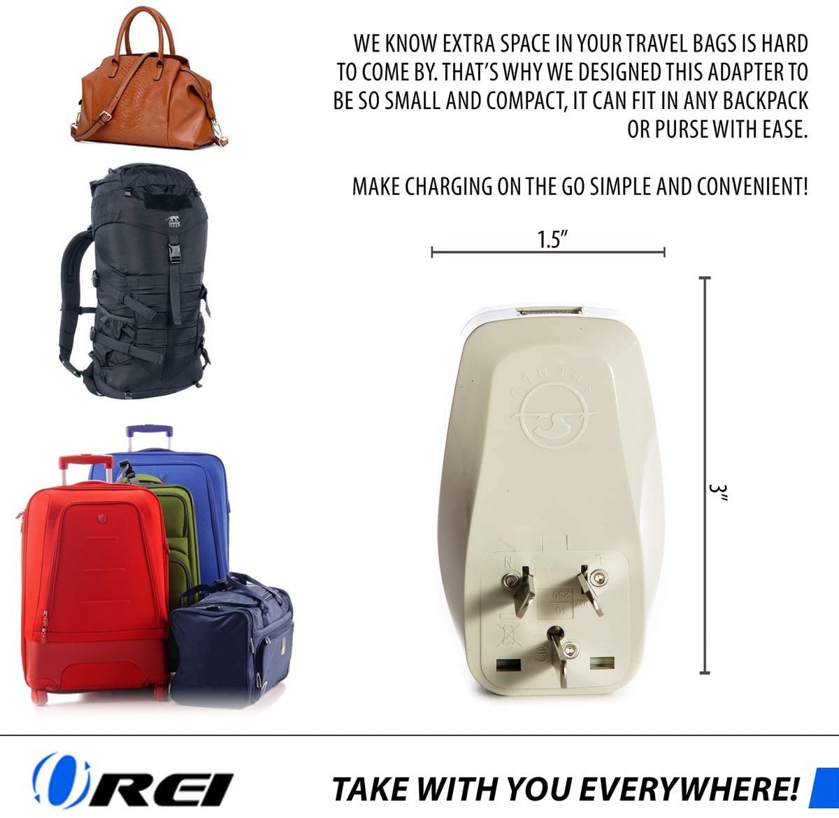 OREI 3 in 1 Australia Travel Adapter Plug with USB and Surge Protection - Grounded Type I - Australia, China & More